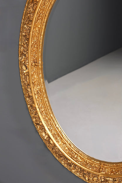 Wunderschöner Ovaler Prunk Barock Stil Wandspiegel Ornamenten Gold Spiegel