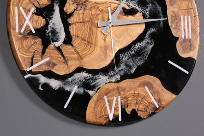 Beeindruckende Handgefertigte XXL Epoxidharz Uhr Olivenbaum Wanduhr Epoxy Analog Uhr