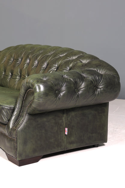 Wunderschönes Original Chesterfield Sofa grün 3-Sitzer echt Leder Couch