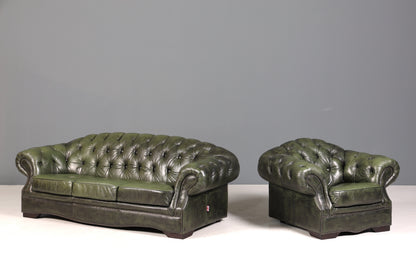 Wunderschönes Original Chesterfield Sofa grün 3-Sitzer echt Leder Couch