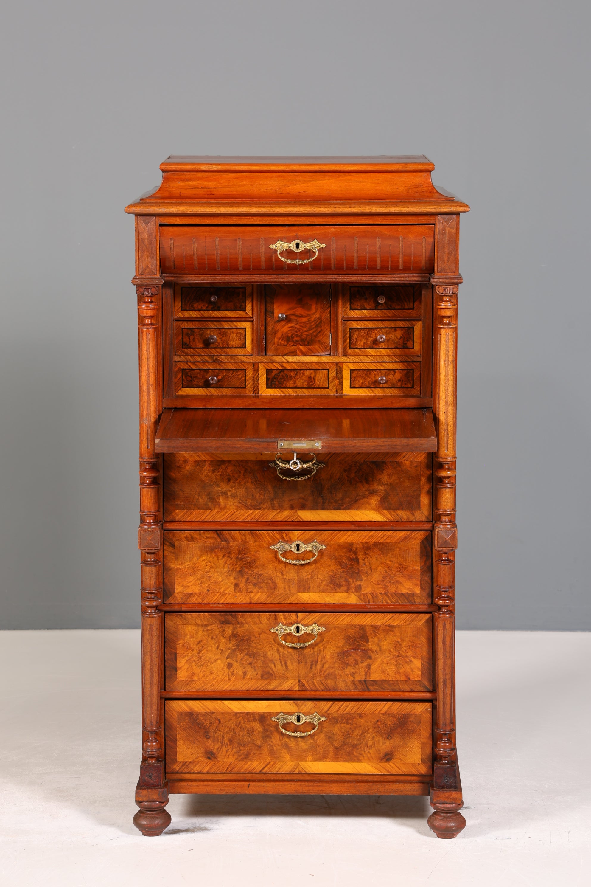 Stilvoller Gründerzeit Sekretär Vertiko Highboard Louis Philippe Kommode um 1880