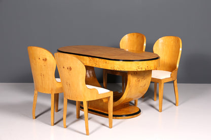 4x Stilvolle Art Deco Design Stühle Biedermeier Stil Stuhlset Birke Esszimmer Stühle Stuhl Set