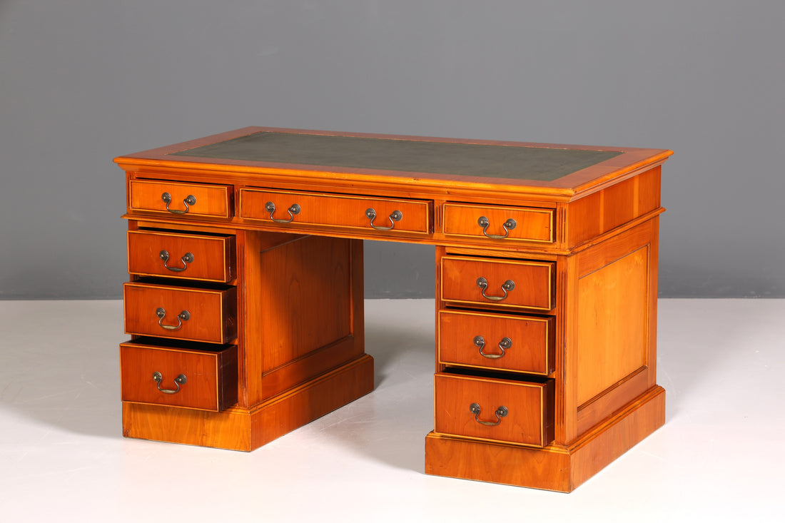 Wunderschöner Englischer Schreibtisch Englisch Eibe Desk Leder Auflage Antik Stil Bürotisch Office Desk