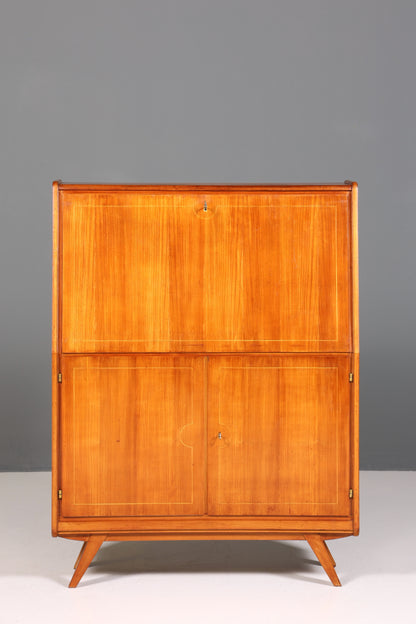 F222 Finish cm Schlichter Mid Century Sekretär Vintage Schreibmöbel echt Holz Kommode Office Secretary