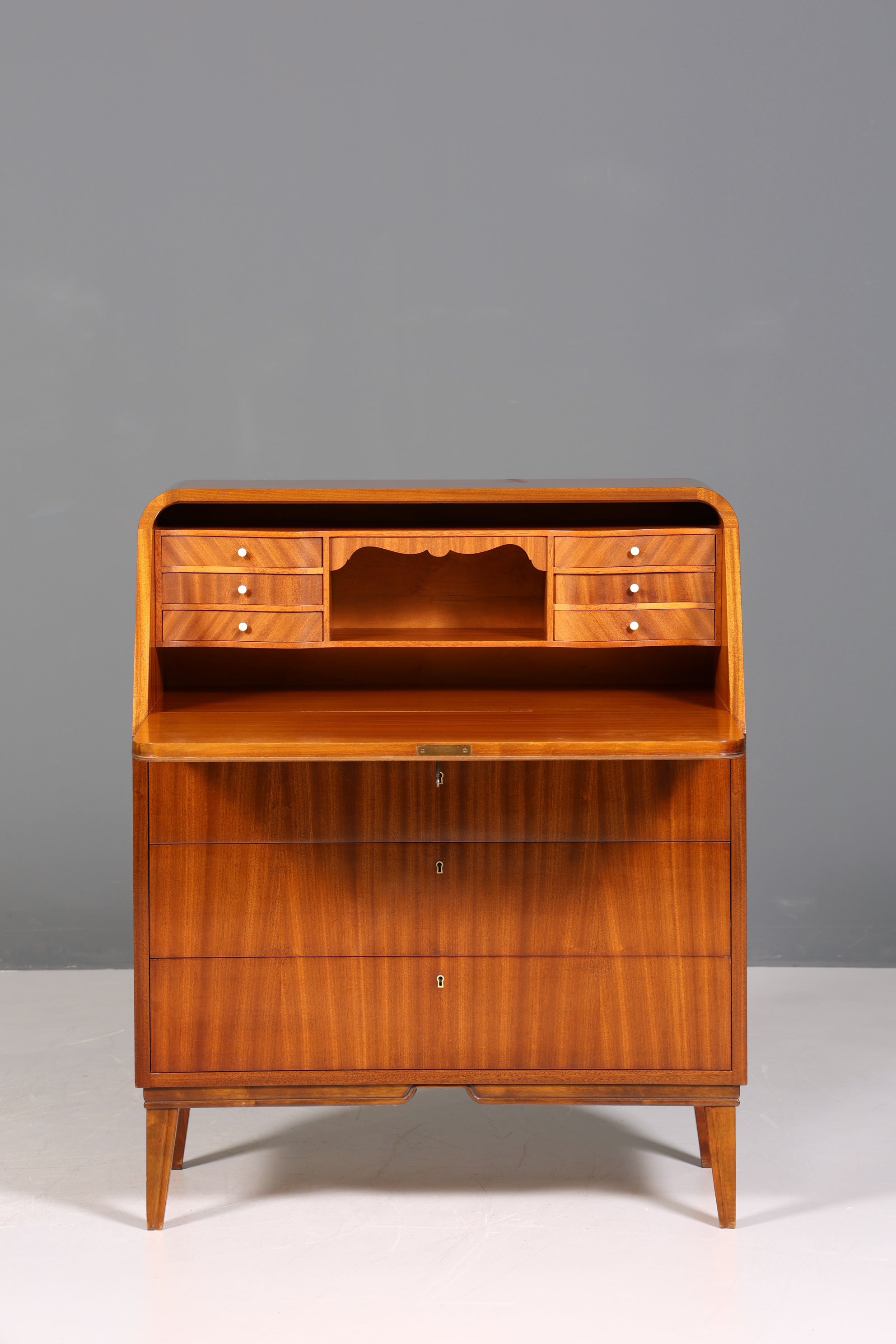F223 Finish cm Schlichter Mid Century Sekretär Vintage Schreibmöbel echt Holz Kommode Office Secretary