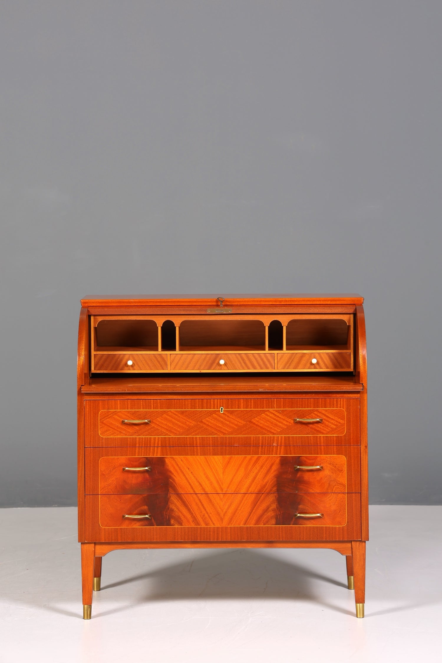 F224 Finish cm Wunderschöner Mid Century Rollladen Sekretär echt Holz Büro Schrank Vintage Schreibkommode