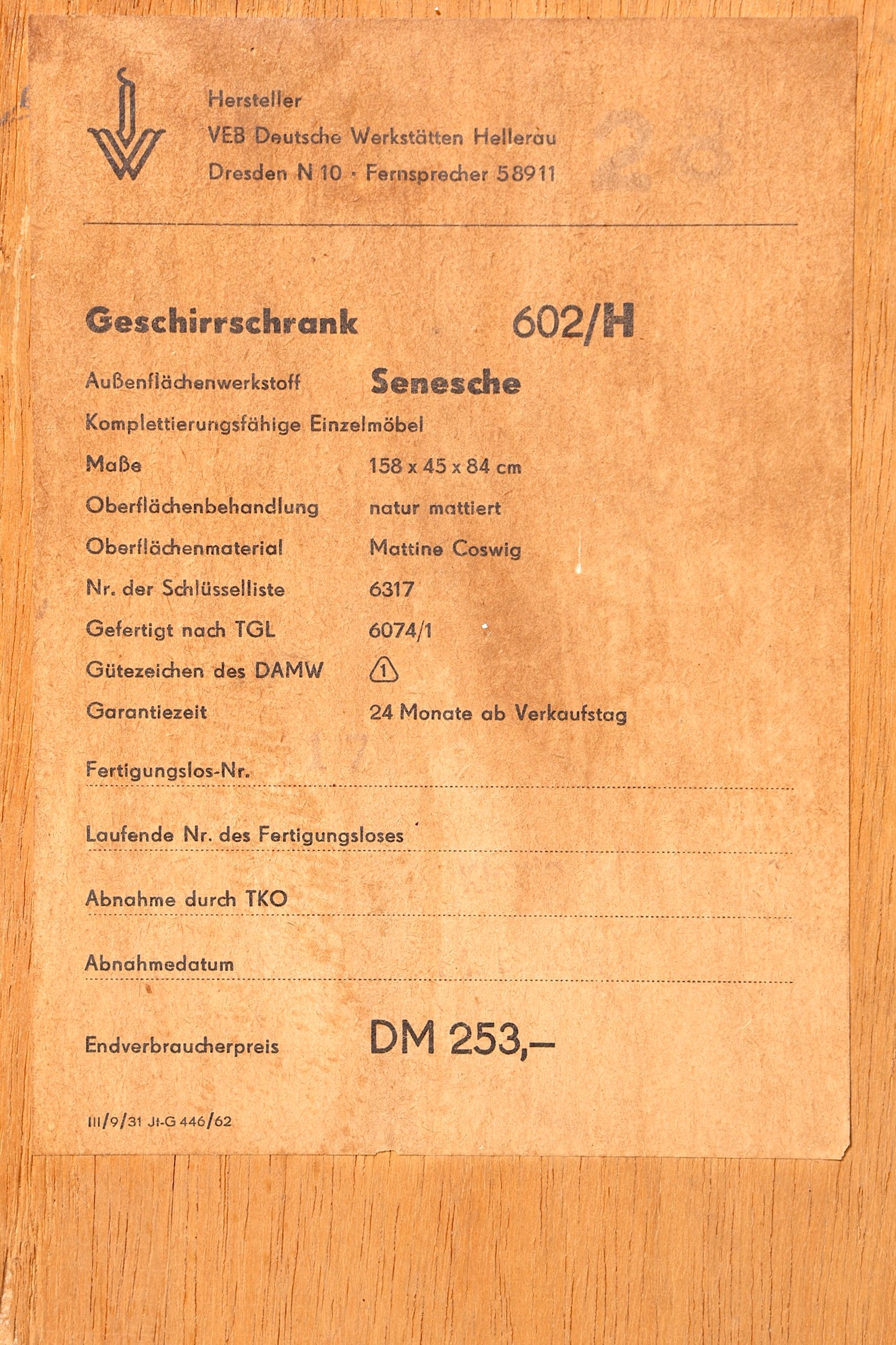 Wunderschönes Original Hellerau Sideboard Franz Ehrlich 602 Schrank Mid Century TV Schrank VEB