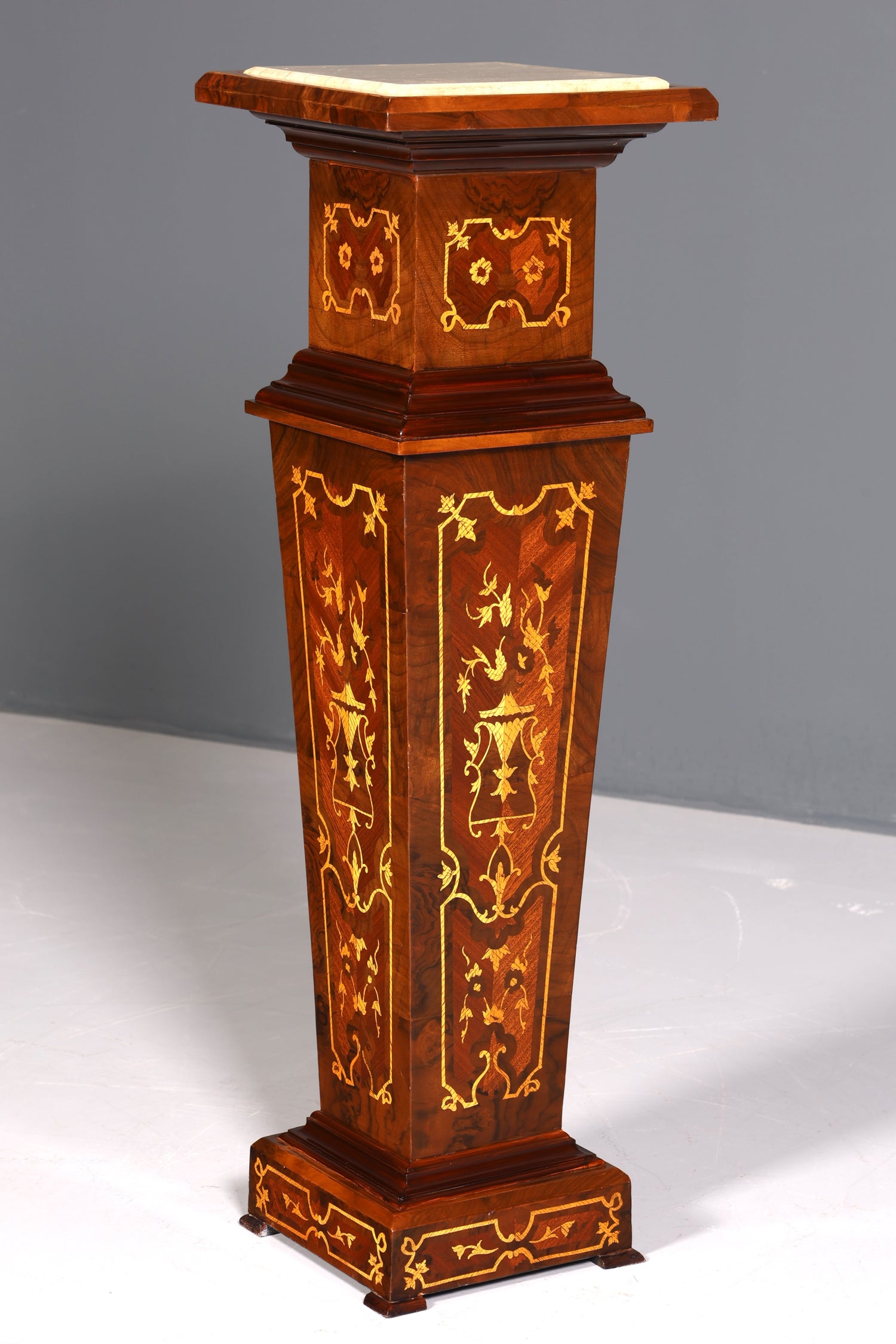 Edle Barock Stil Säule Louis XV Blumensäule Naturstein Marmor Intarsien Ablage Tisch