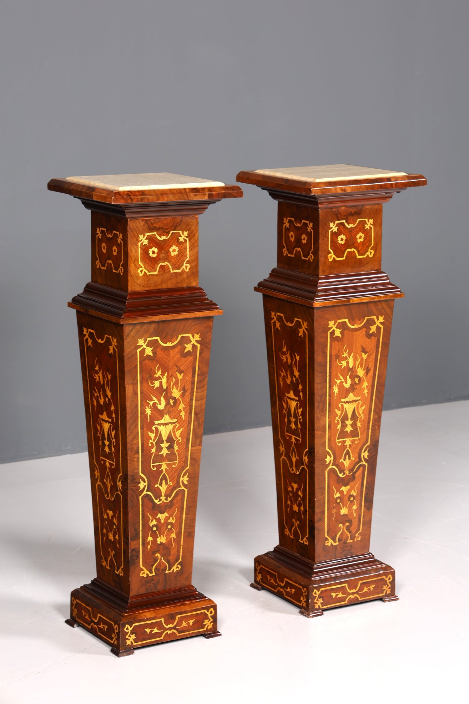 Edle Barock Stil Säule Louis XV Blumensäule Naturstein Marmor Intarsien Ablage Tisch