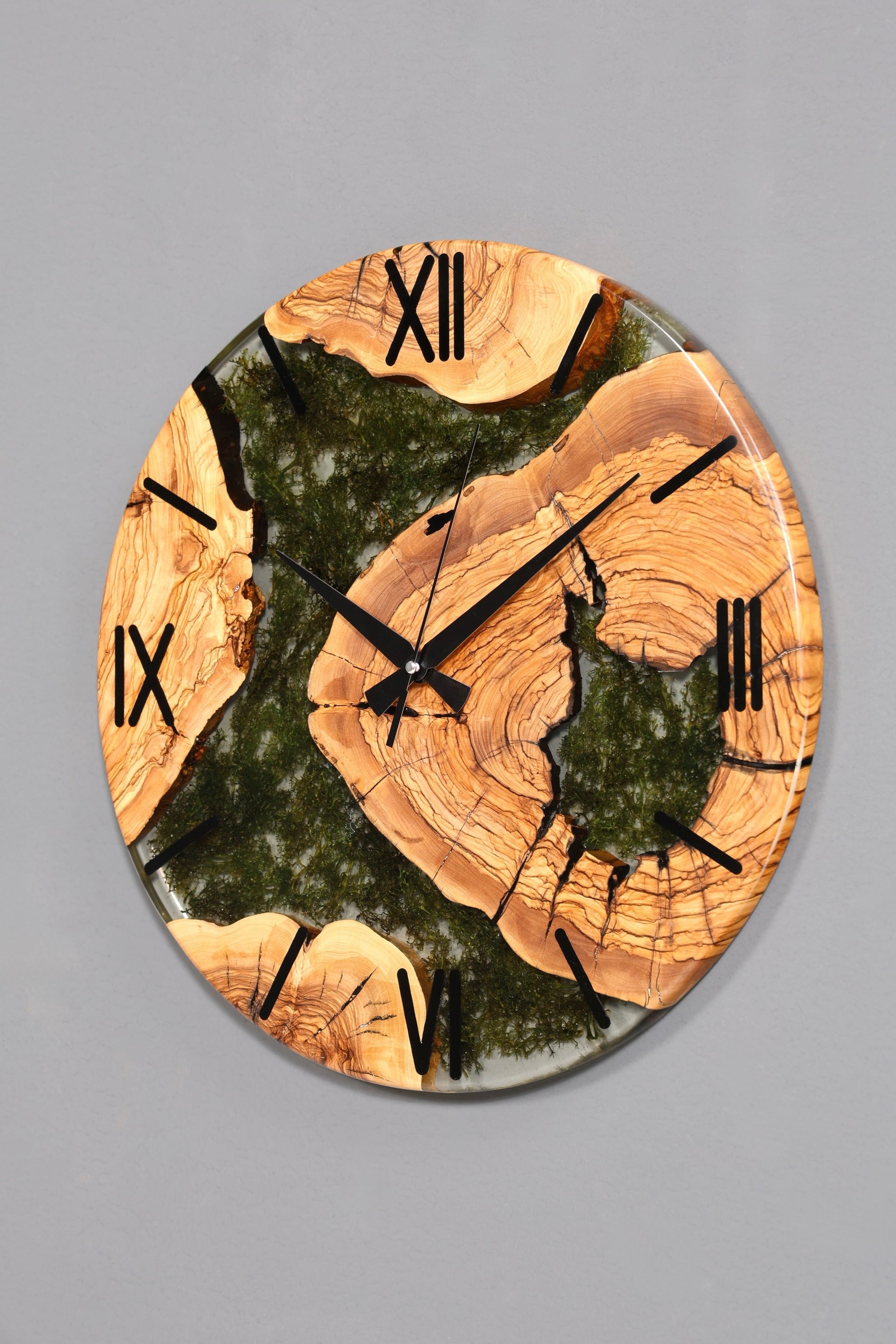 Wunderschöne Handgefertigte Epoxidharz Wanduhr Olivenbaum Uhr Epoxy Analog Uhr