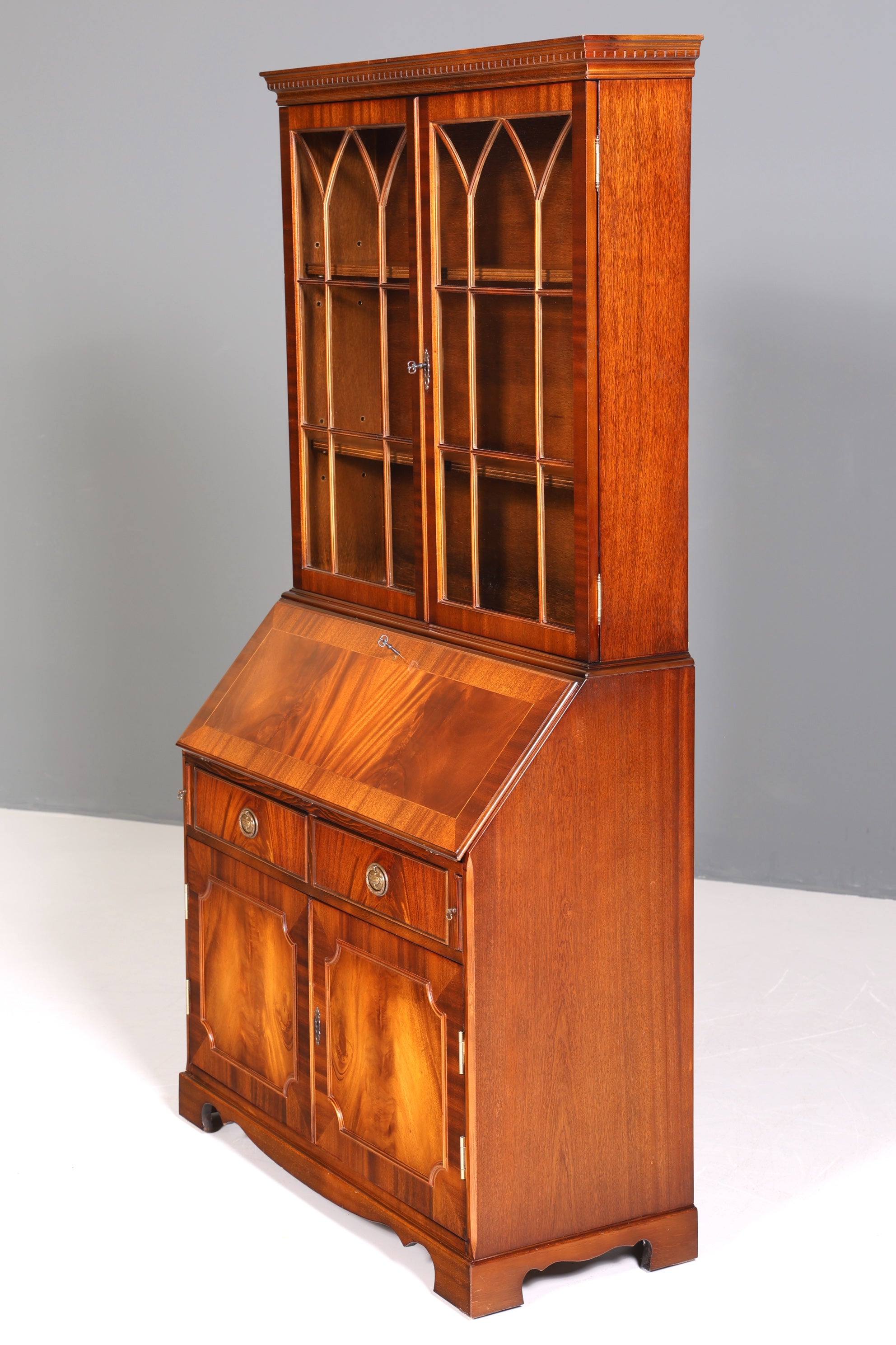 Traumhafter Englischer Sekretär Büro Aufsatzsekretär Antik 60S Vitrinen Schrank UK