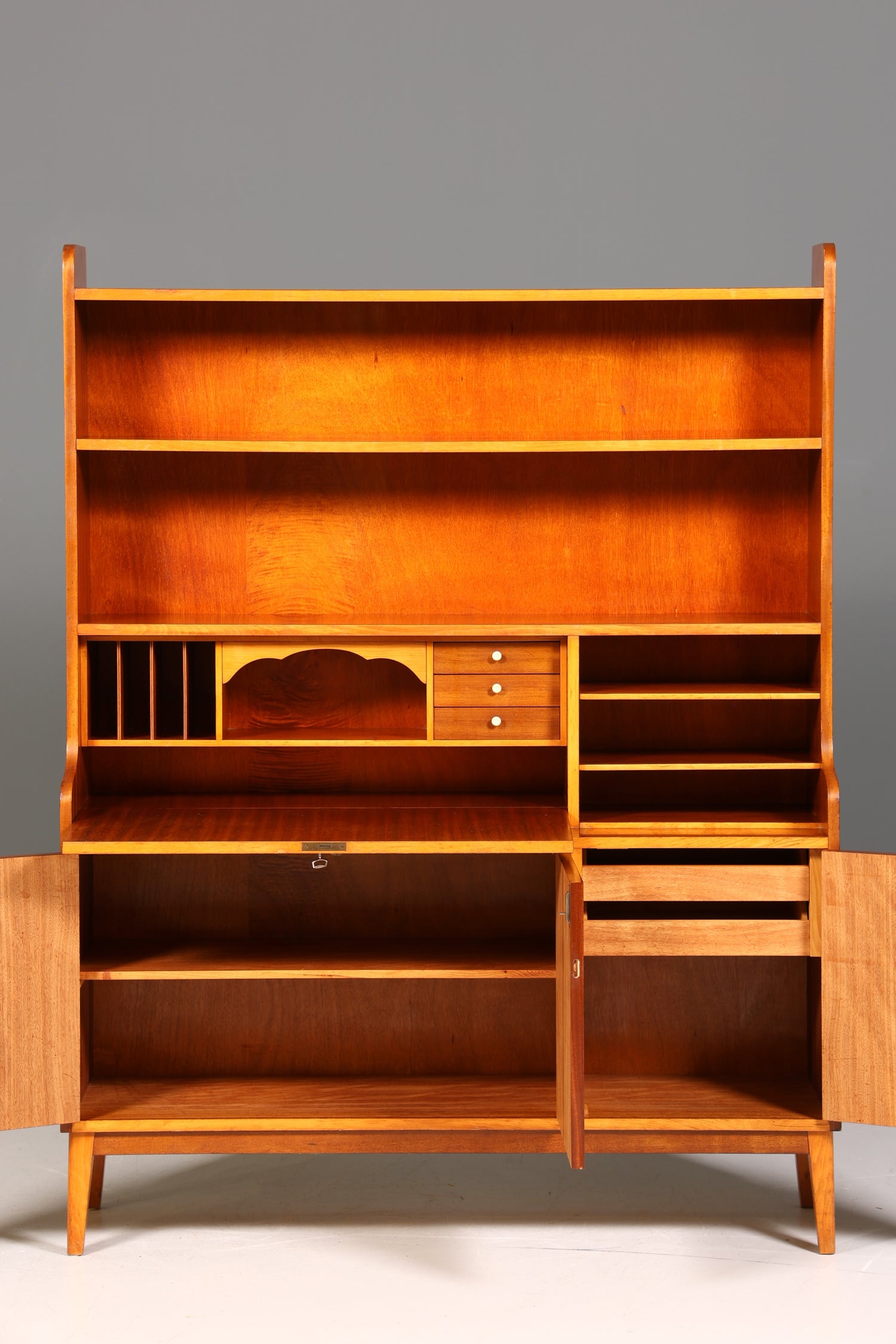 Traumhafter Mid Century Schrank Bücherregal Vintage Sekretär Highboard Holz Regal Bookshelf