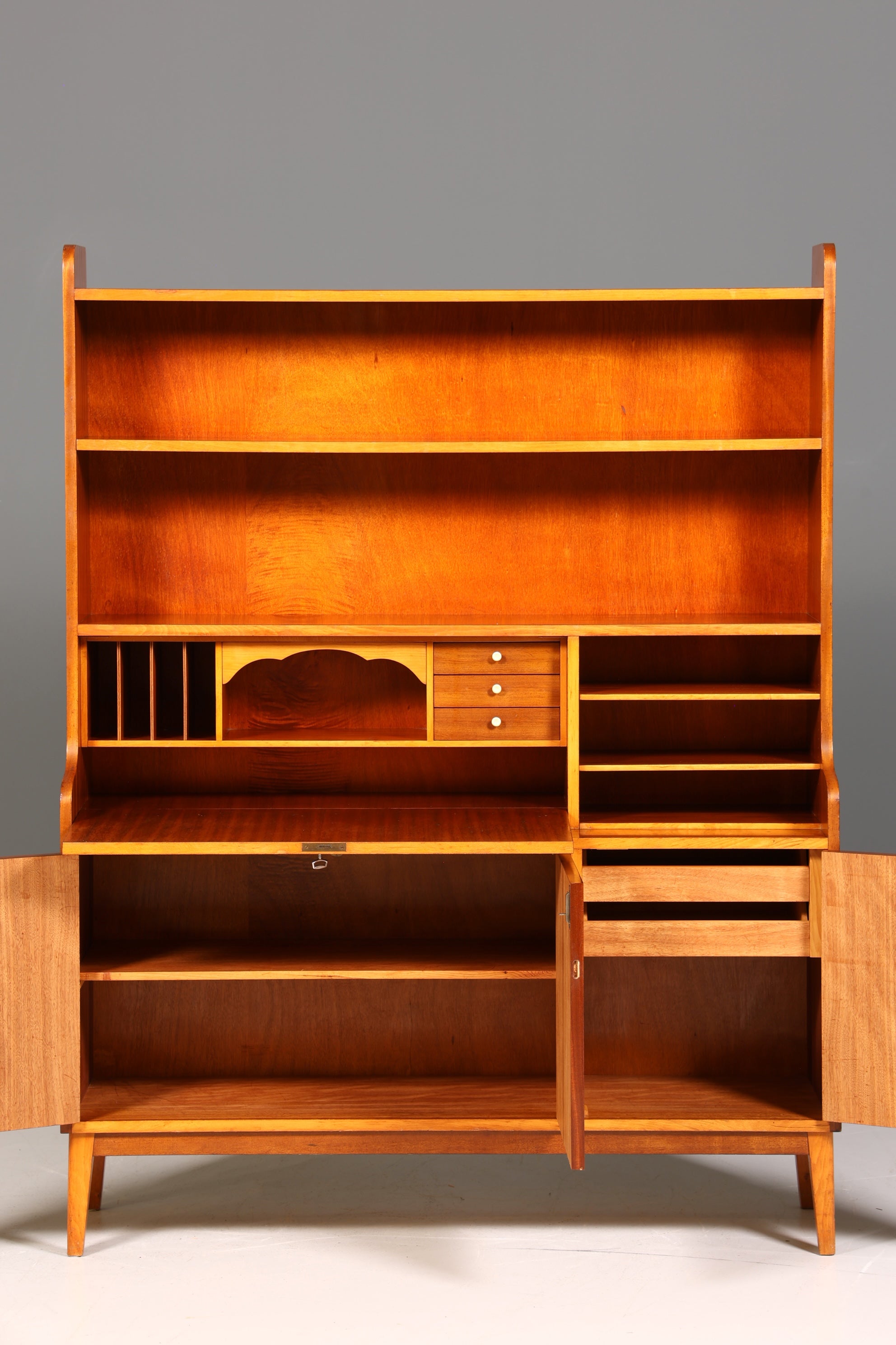 Traumhafter Mid Century Schrank Bücherregal Vintage Sekretär Highboard Holz Regal Bookshelf