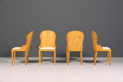 4x Stilvolle Art Deco Design Stühle Biedermeier Stil Stuhlset Birke Esszimmer Stühle Stuhl Set
