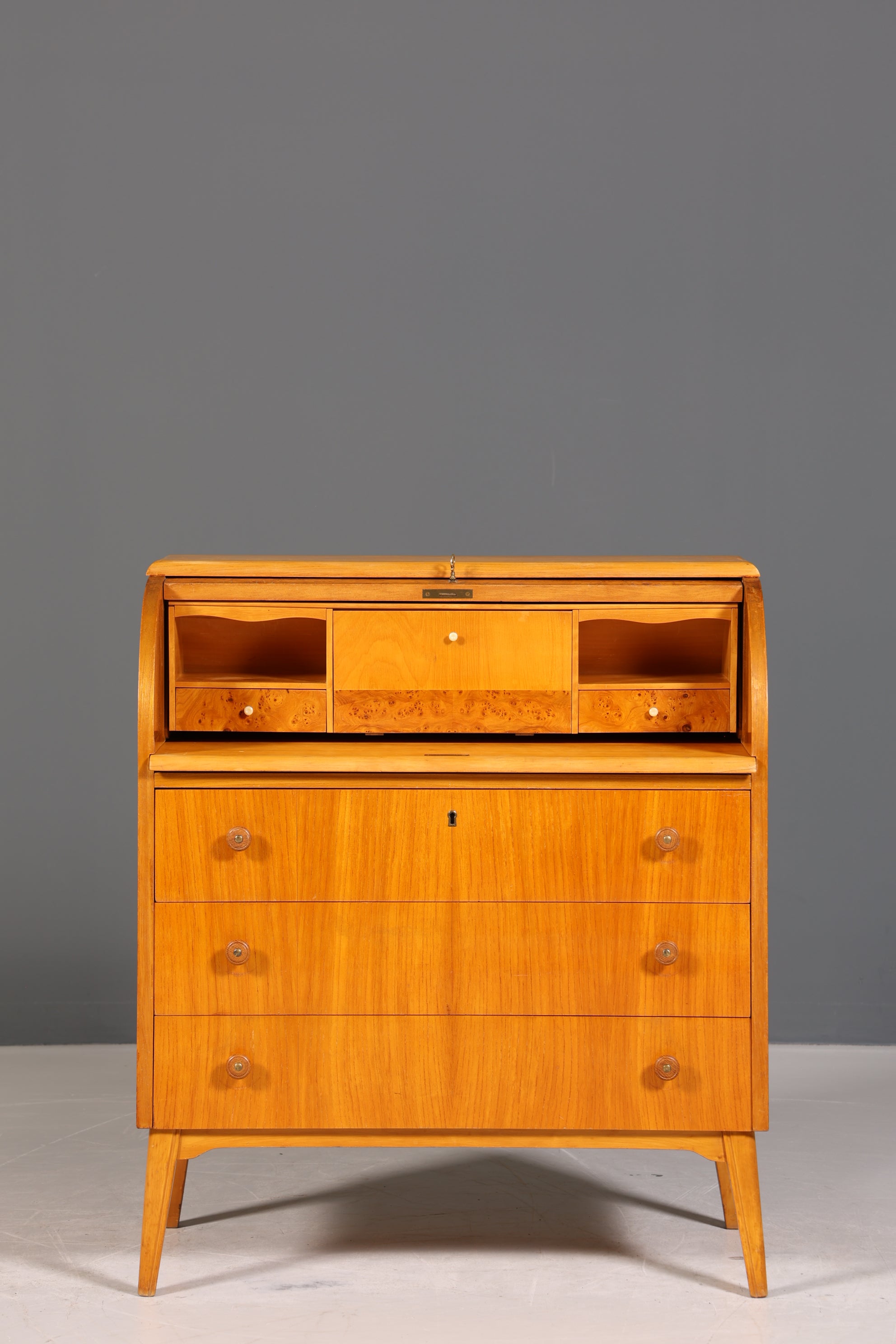 Wunderschöner Mid Century Rollladen Sekretär echt Holz Büro Schrank Vintage Schreibkommode