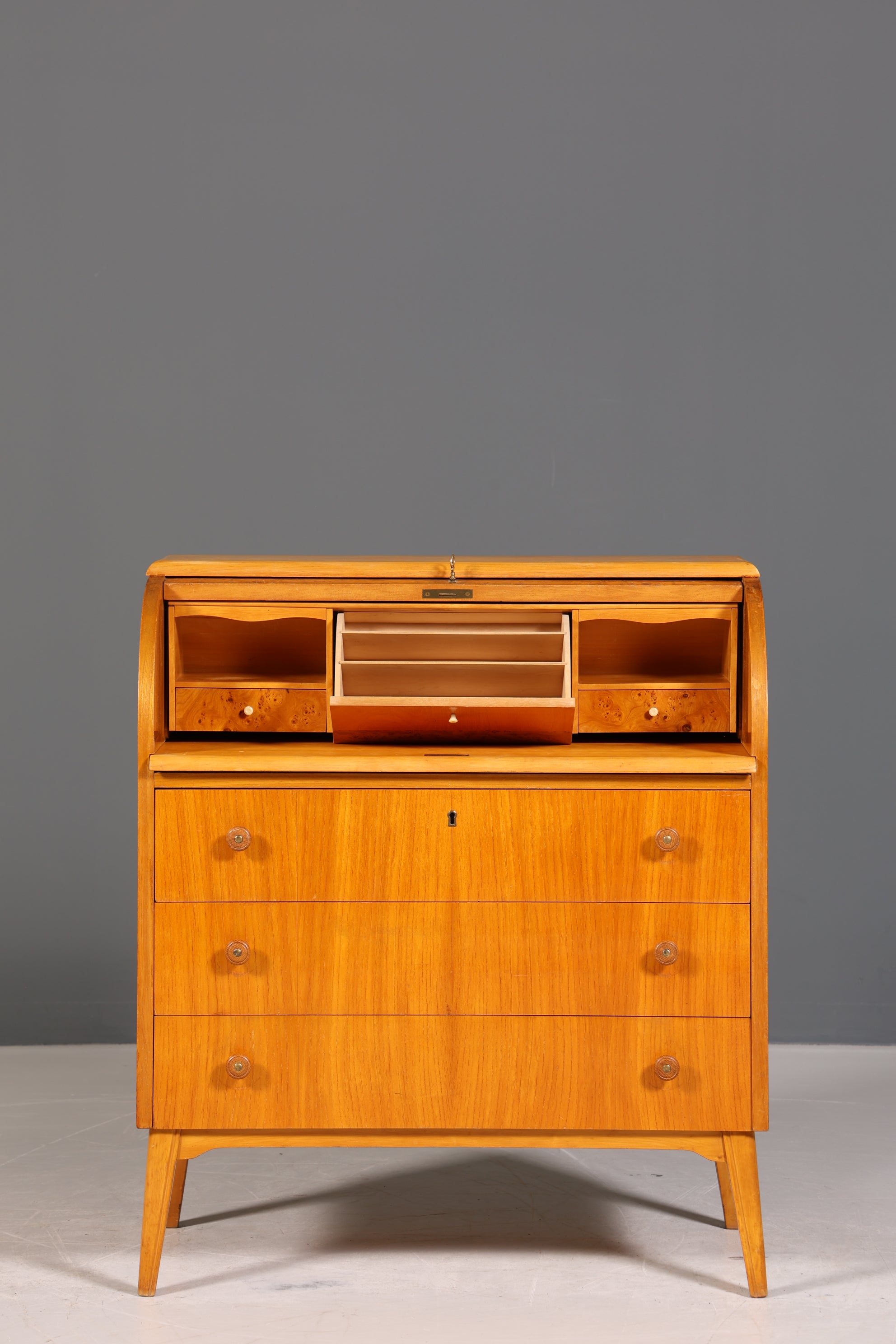 Wunderschöner Mid Century Rollladen Sekretär echt Holz Büro Schrank Vintage Schreibkommode
