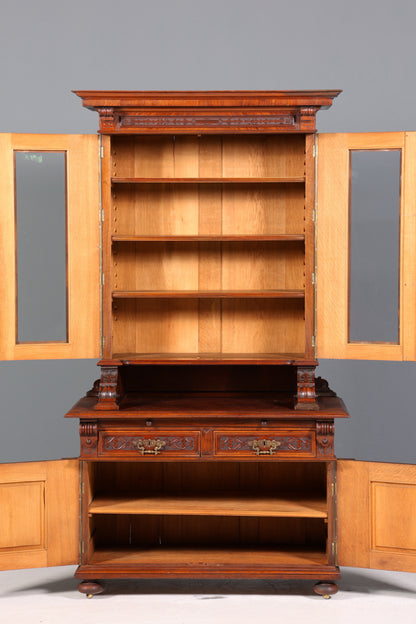 Edler Gründerzeit Vitrine Schrank Antik Nussbaum Regal Jugendstil Vitrinenschrank Geschirrschrank um 1880