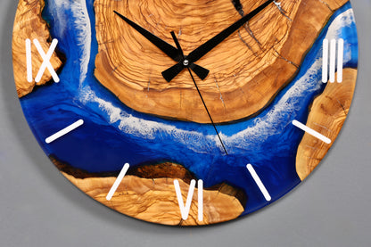 Detailverliebte Handgefertigte Epoxidharz Wanduhr Olivenbaum Uhr Epoxy Analog Uhr