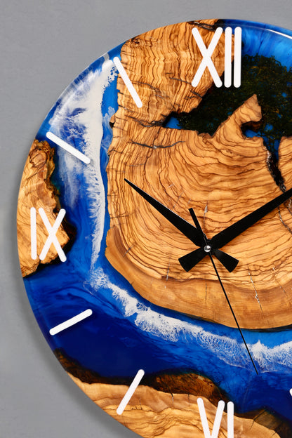 Detailverliebte Handgefertigte Epoxidharz Wanduhr Olivenbaum Uhr Epoxy Analog Uhr