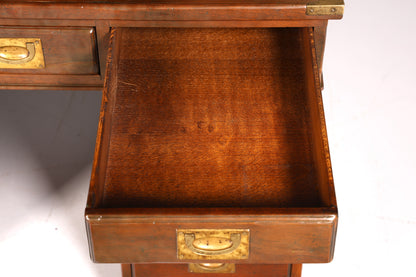 Traumhafter Maritimer Schreibtisch Englischer Military Desk Bürotisch Office Table mit echt Lederauflage