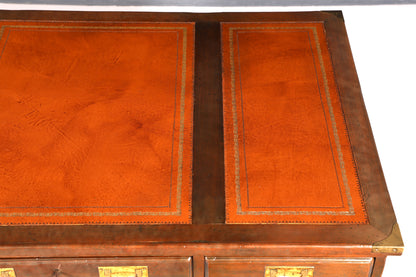 Traumhafter Maritimer Schreibtisch Englischer Military Desk Bürotisch Office Table mit echt Lederauflage