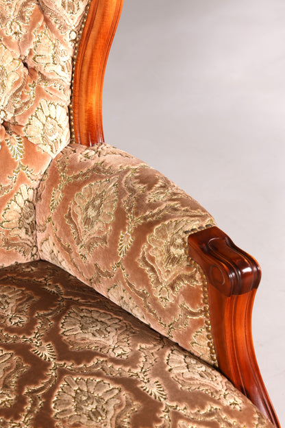 F901 Finish cm Edler Chippendale Armlehnsessel Barock Stil Sessel Armchair Samt Stoff Sessel