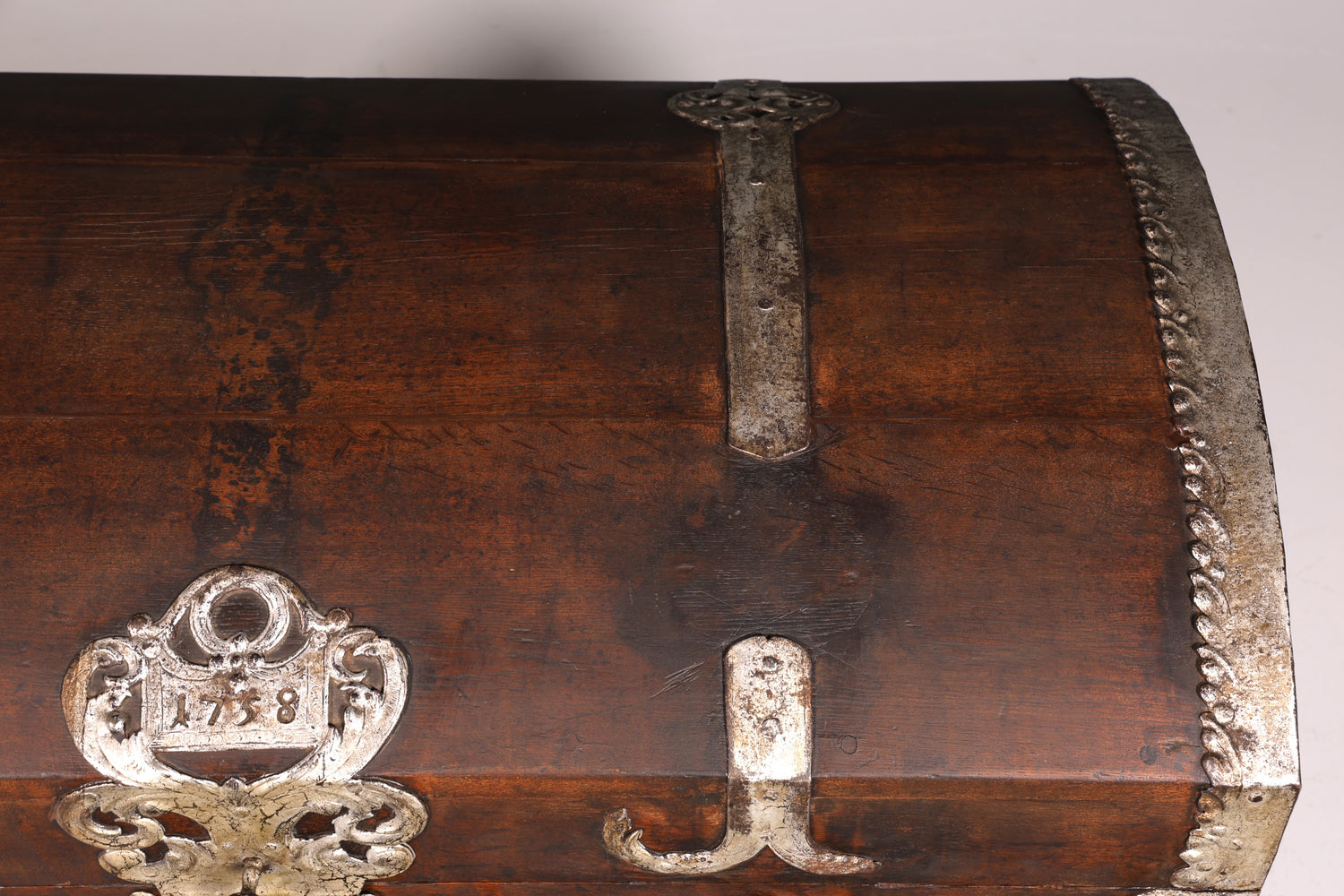 Prächtige Original Barock Truhe um aus 1758 Wäschetruhe massiv Holz Eiche Truhe Mitgifttruhe Antik Kiste