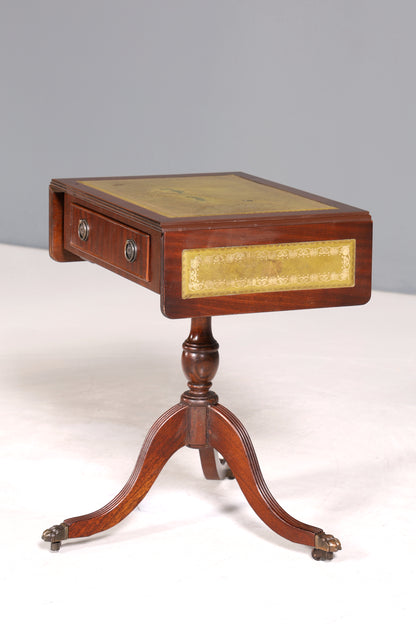 Wunderschöner Englischer Tisch Mahagoni Klapptisch Beistelltisch Englisch echt Leder Antik 60s Ablage 1 von 2