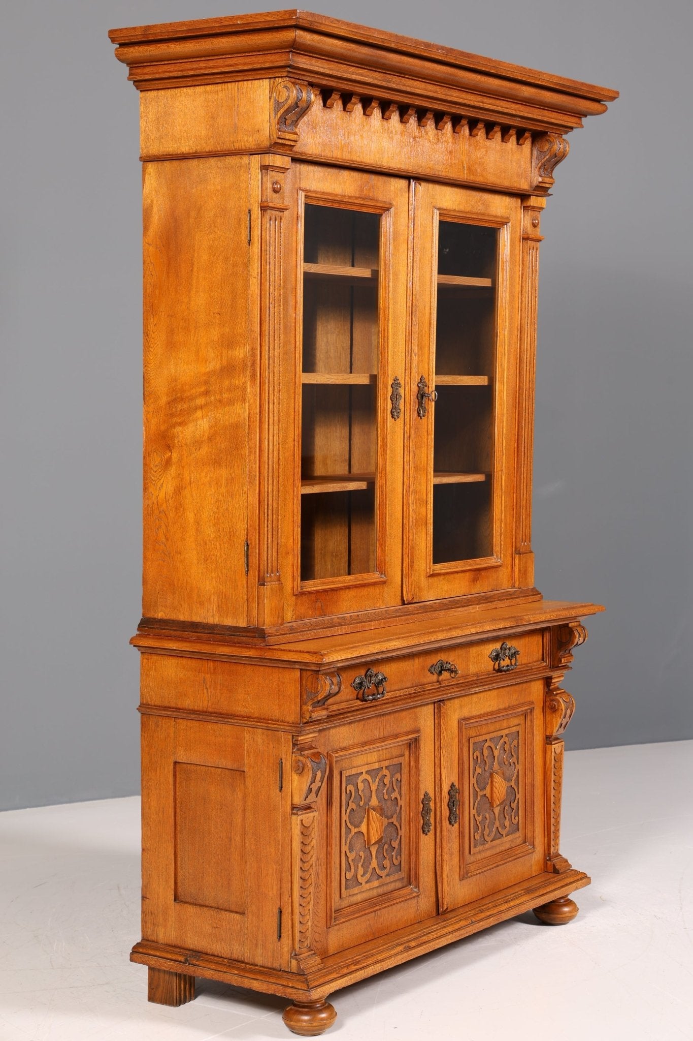Edler Gründerzeit Vitrine um 1880 Schrank Antik Jugendstil Eiche Bücherregal