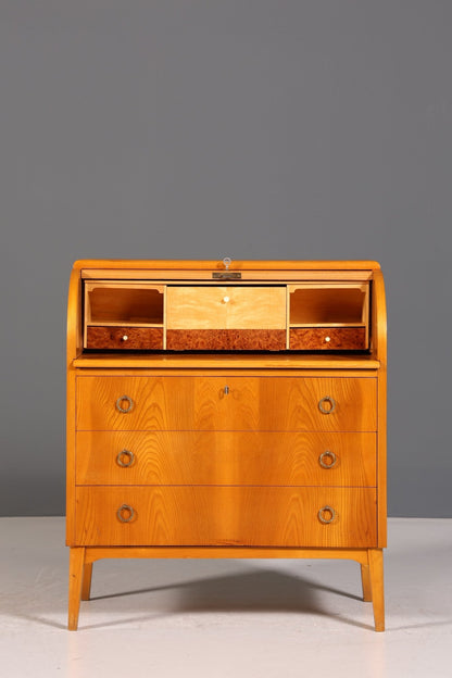 Mid Century Rollladen Sekretär echt Holz Büro Schrank Vintage Schreibkommode