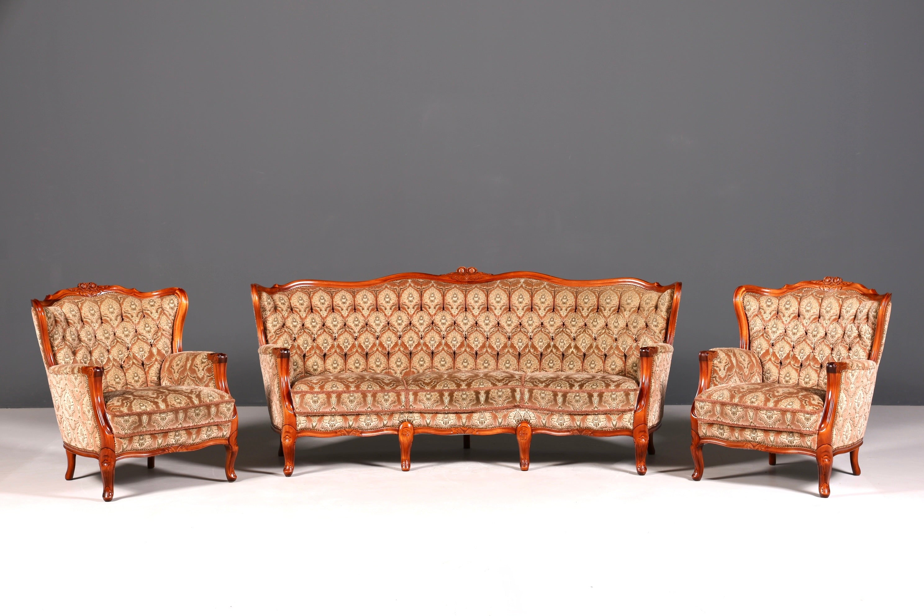 F902 Finish cm Wunderschönes Chippendale Sofa Barock Stil Couch Samt Stoff 3 Sitzer