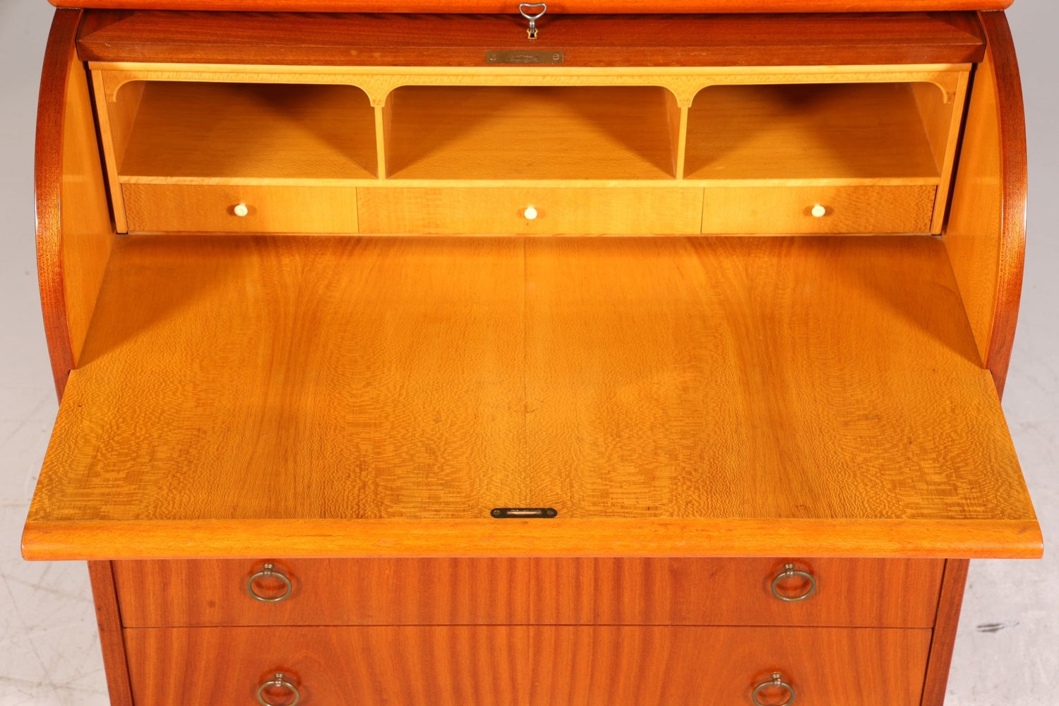 Schlichter Mid Century Rollladen Sekretär echt Holz Büro Schrank Vintage Schreibkommode