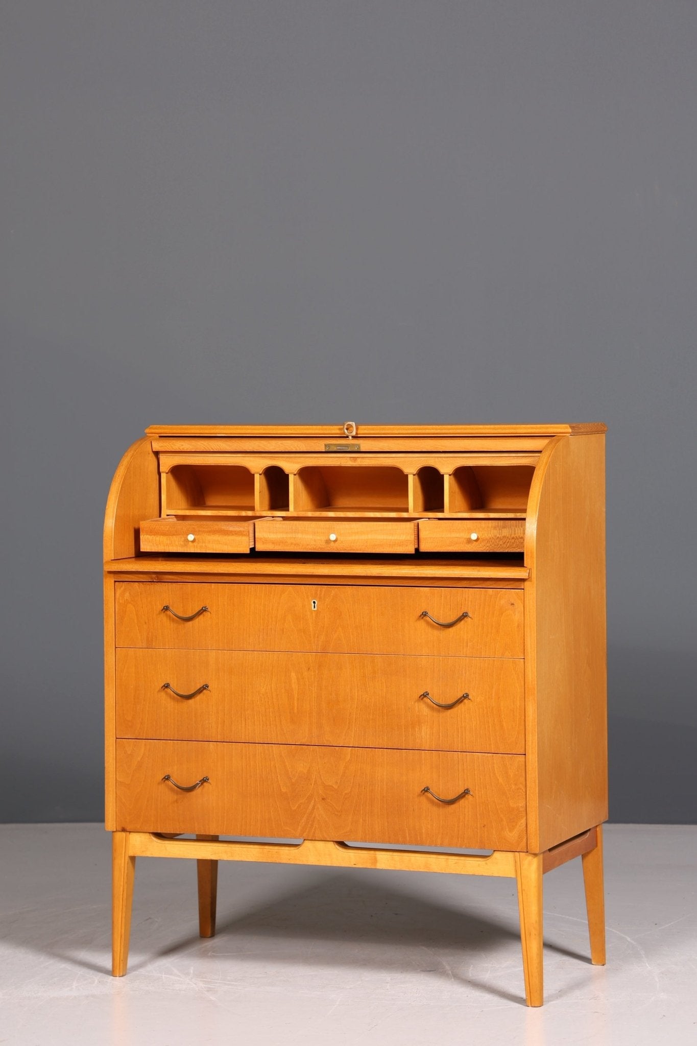 Stilvoller Mid Century Rollladen Sekretär echt Holz Büro Schrank Vintage Schreibkommode