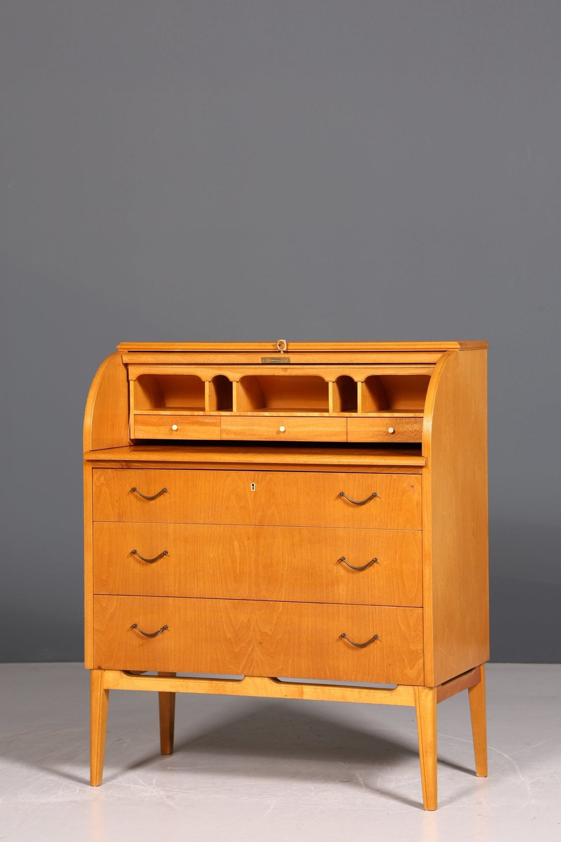 Stilvoller Mid Century Rollladen Sekretär echt Holz Büro Schrank Vintage Schreibkommode