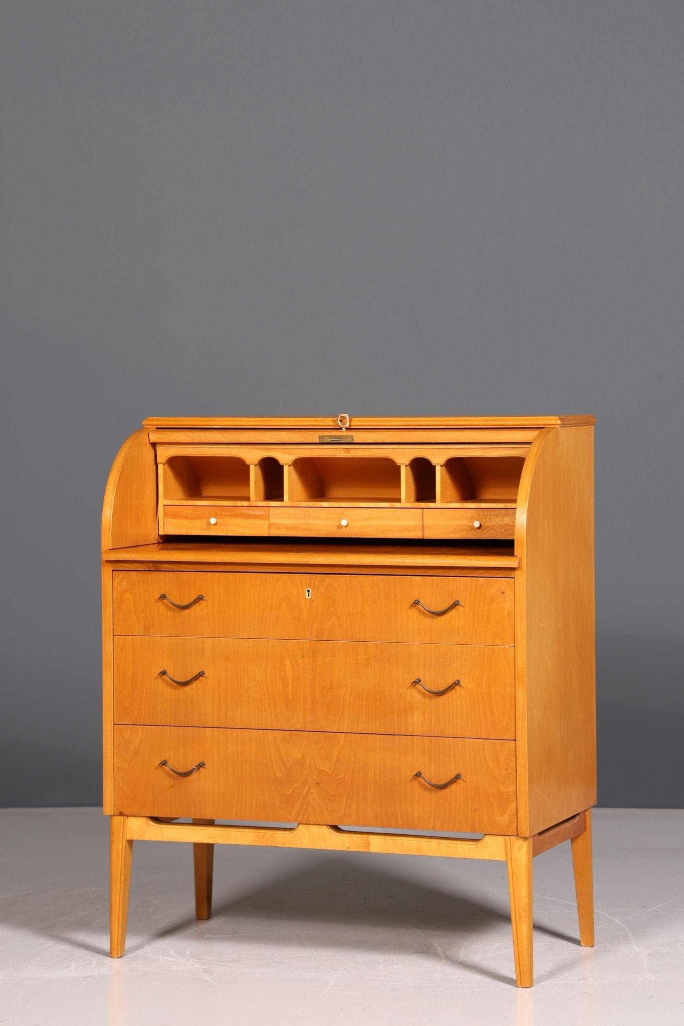 Stilvoller Mid Century Rollladen Sekretär echt Holz Büro Schrank Vintage Schreibkommode