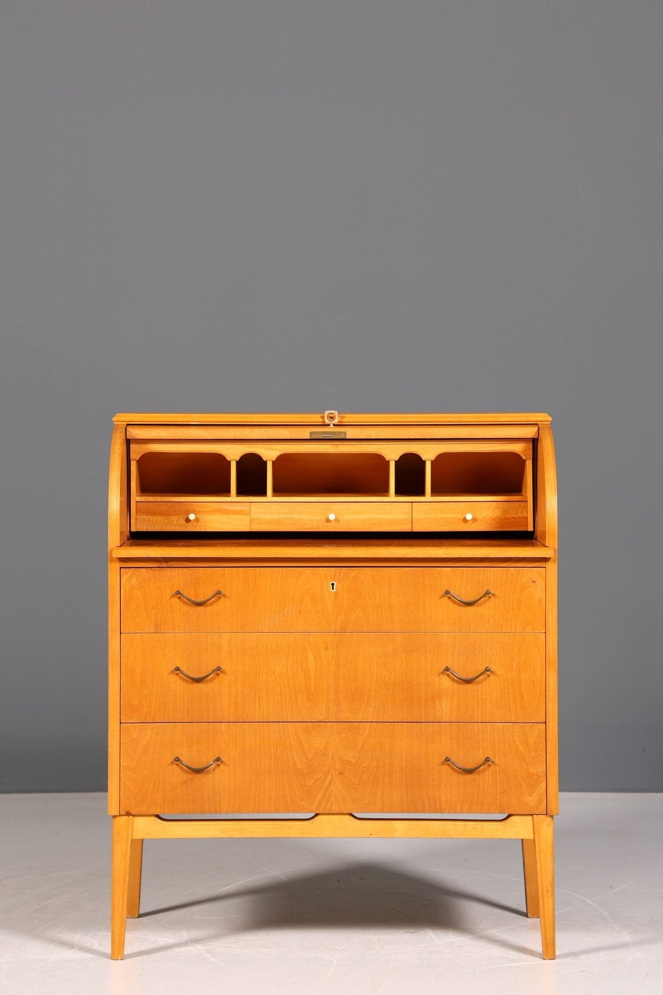 Stilvoller Mid Century Rollladen Sekretär echt Holz Büro Schrank Vintage Schreibkommode