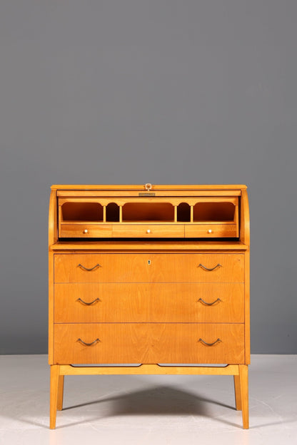 Stilvoller Mid Century Rollladen Sekretär echt Holz Büro Schrank Vintage Schreibkommode