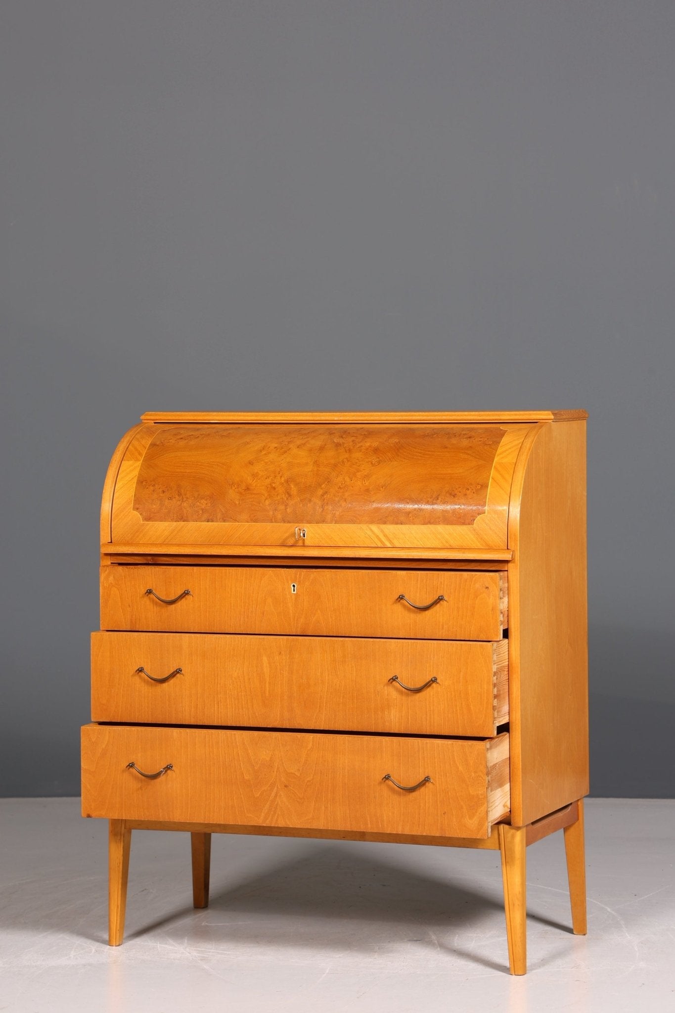 Stilvoller Mid Century Rollladen Sekretär echt Holz Büro Schrank Vintage Schreibkommode