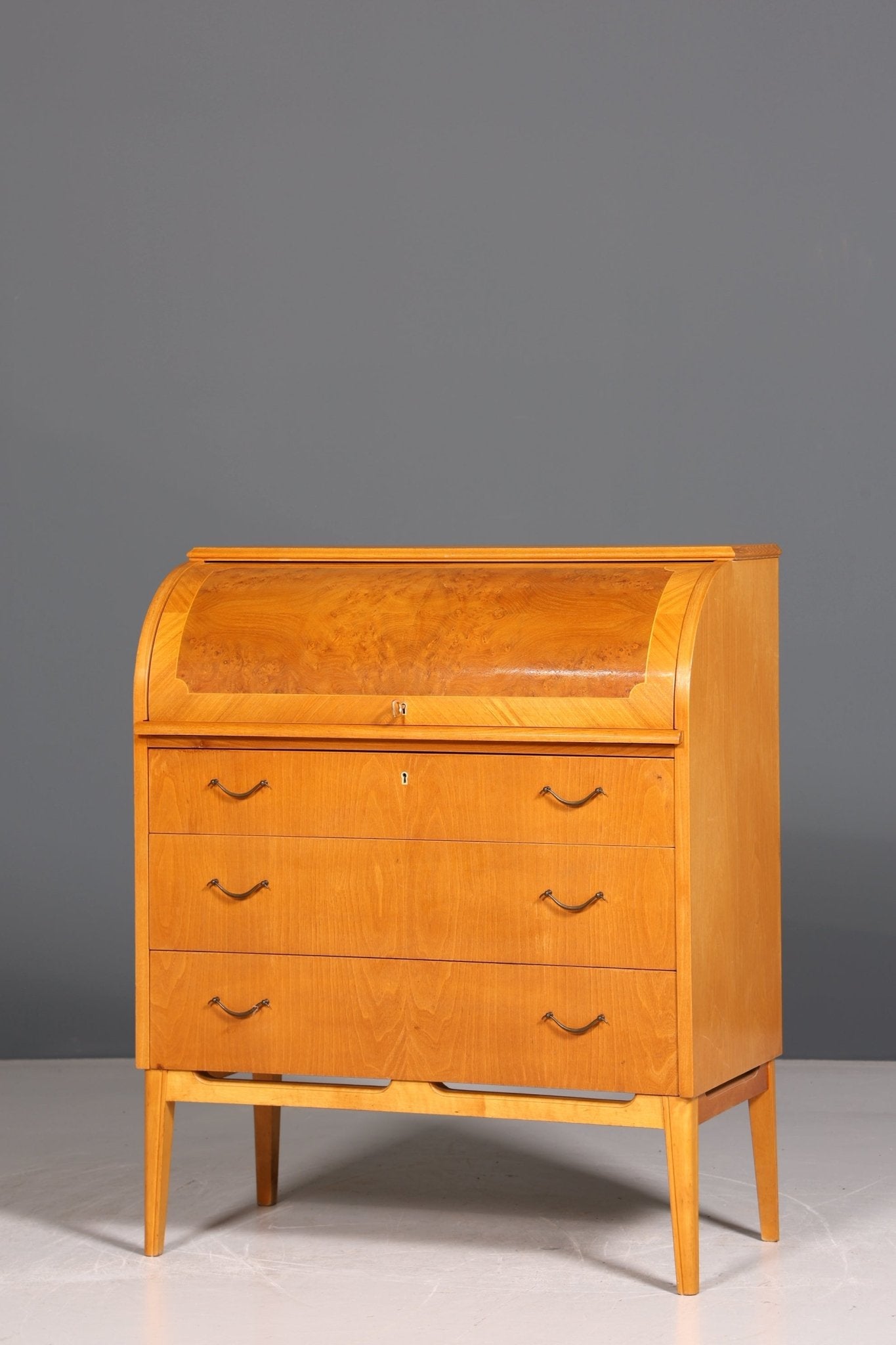 Stilvoller Mid Century Rollladen Sekretär echt Holz Büro Schrank Vintage Schreibkommode