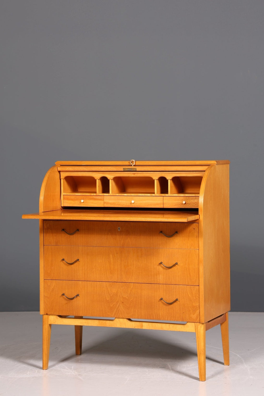 Stilvoller Mid Century Rollladen Sekretär echt Holz Büro Schrank Vintage Schreibkommode