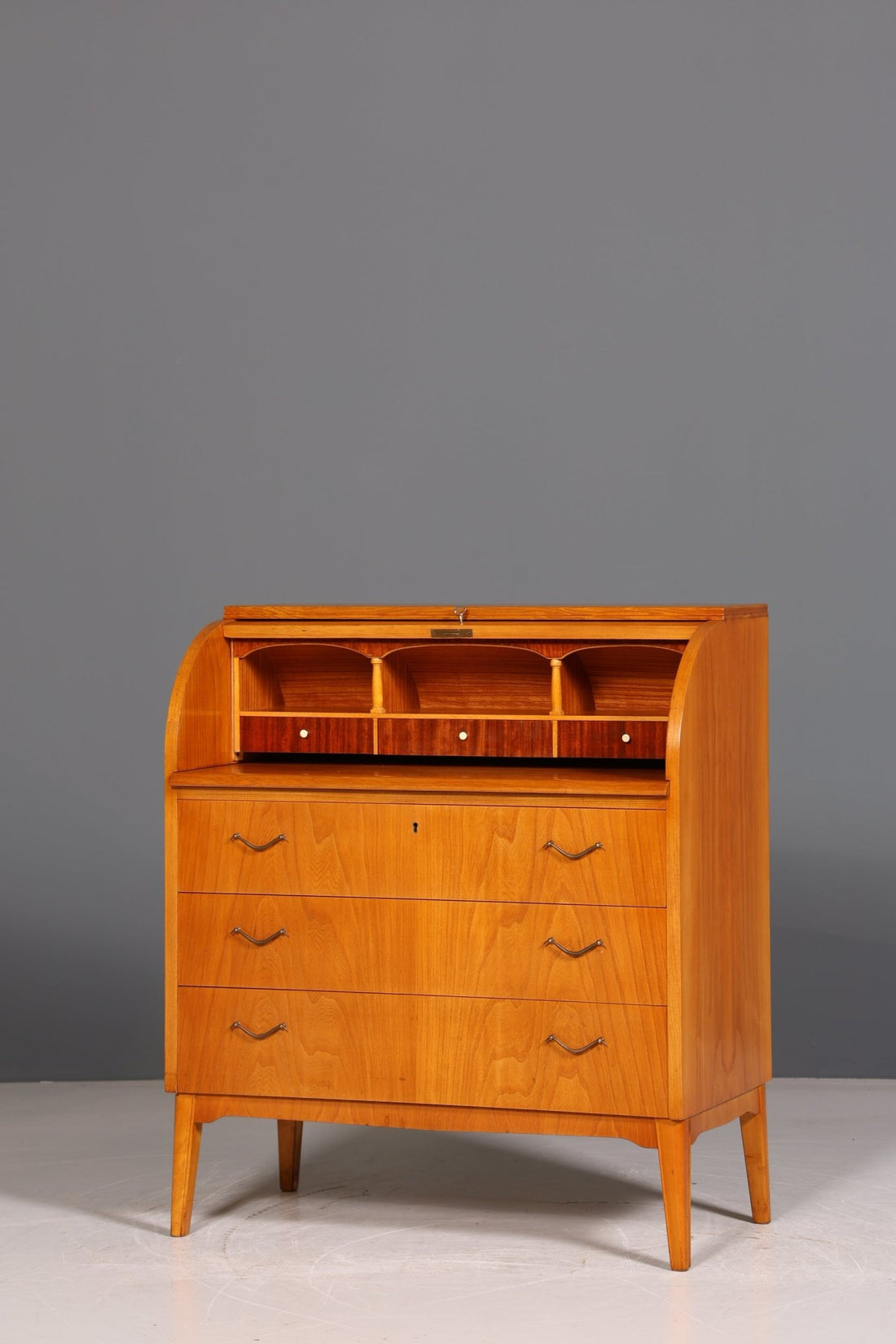 Stilvoller Mid Century Rollladen Sekretär echt Holz Vintage Büro Schrank Retro Schreibkommode 60s